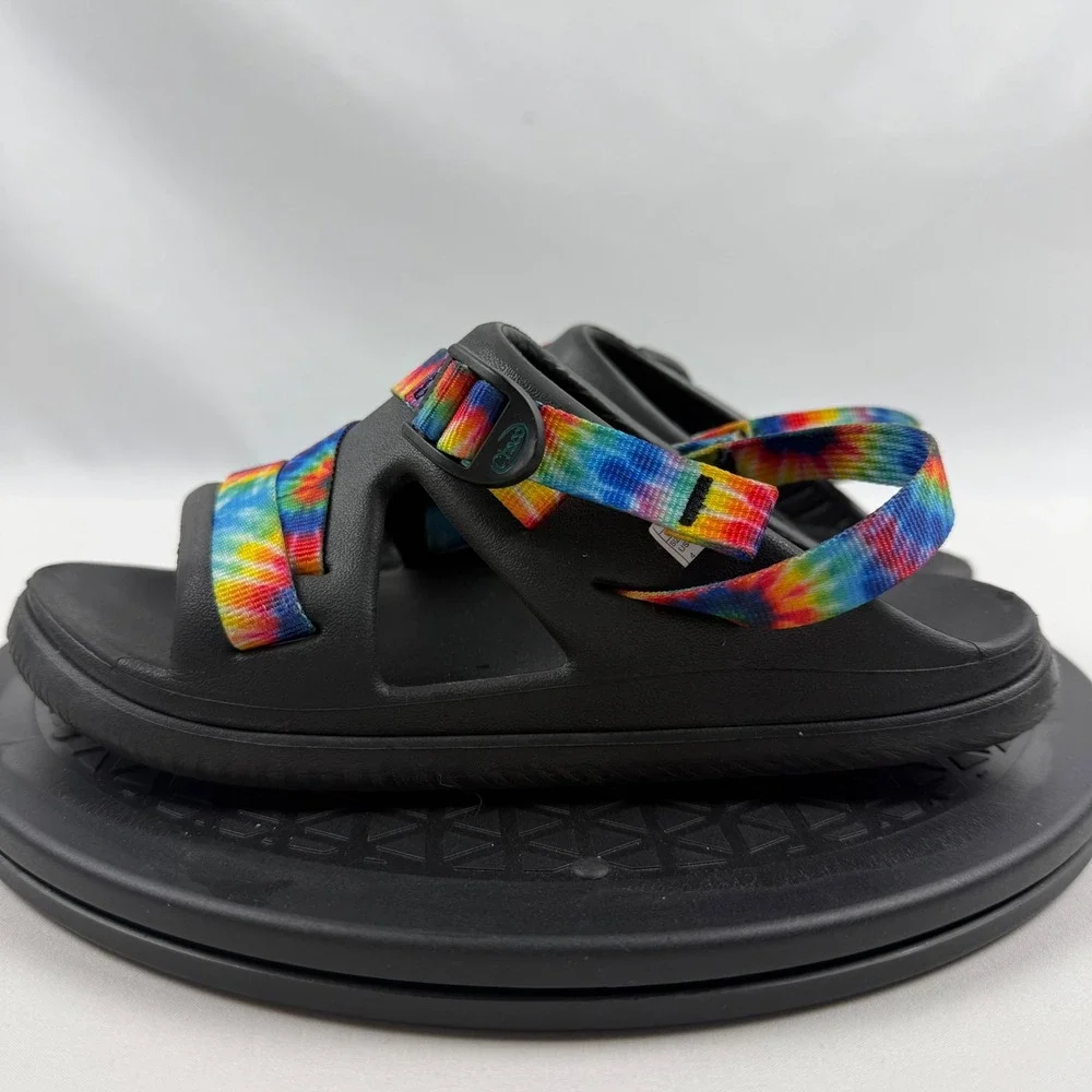 Chaco Chillos Kids‎ Junior 4 Rainbow Tie Dye Black Slide Sandals J107383